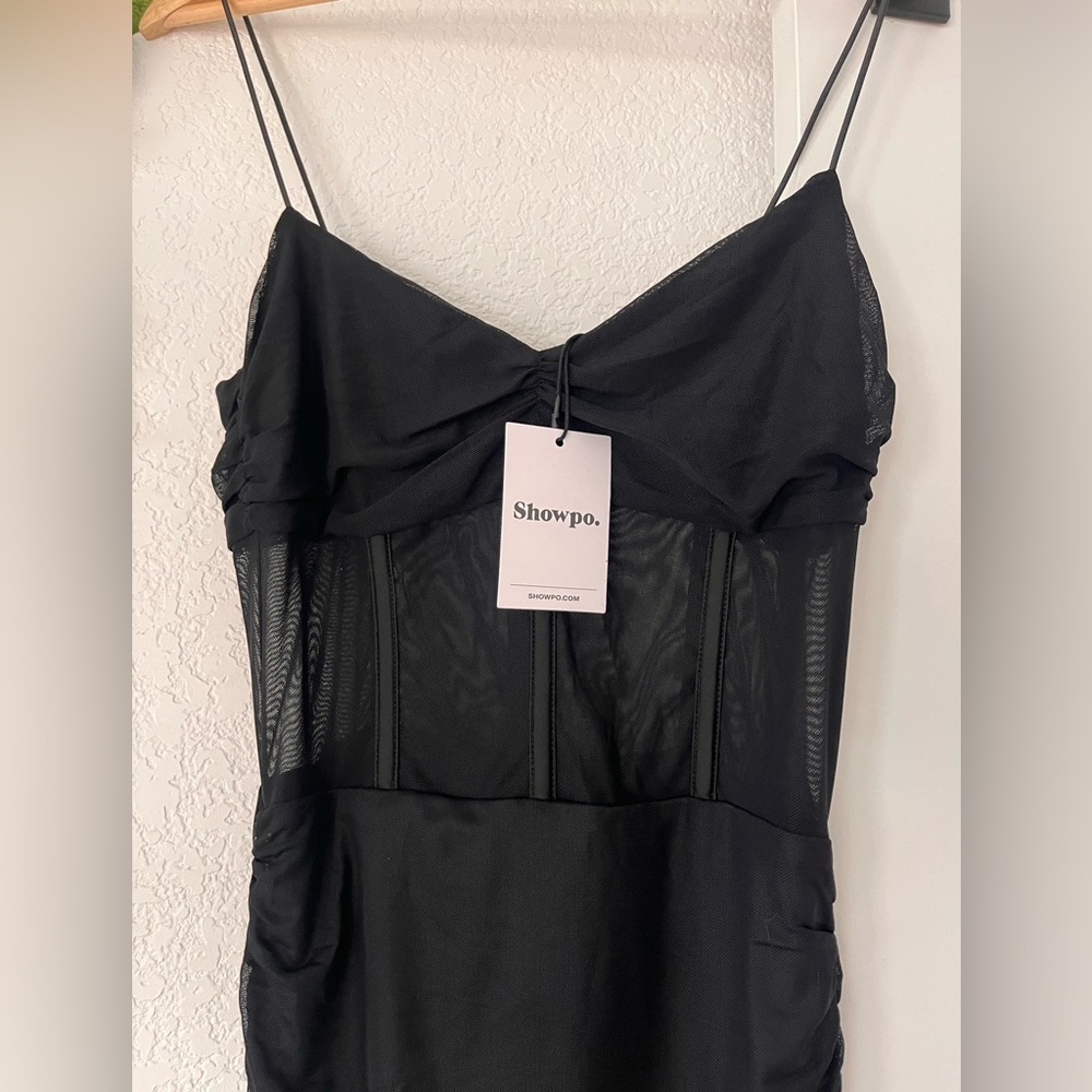 NWT Showpo Zane Mini Dress Ruched Mesh Corset Detail